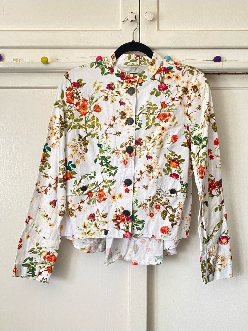Disney White Floral Button-Down Jacket with Multicolor Blooms